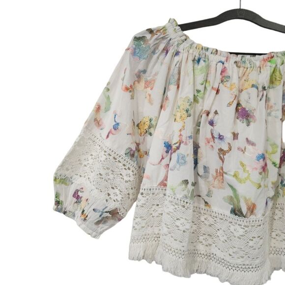 B.N.C.I Off Shoulder Multi Colored Embroidered Floral With Lace Top - Picture 4 of 11
